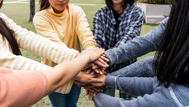 Photo team hands empathy trust partner partnership grow connect business partner and connection integration start up concept empathy teamwork team volunter charity faithhand join together business service