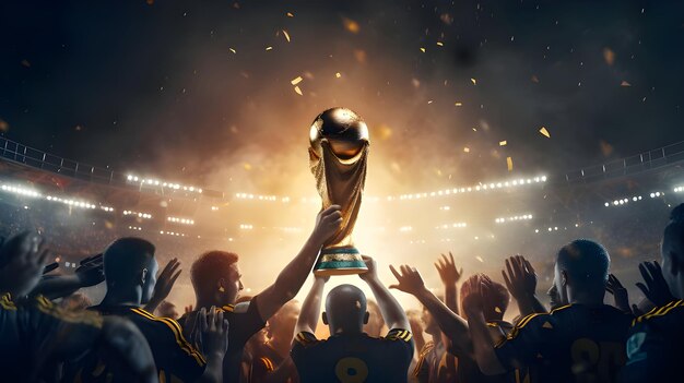 team holding the world cup trophy Ai Generated