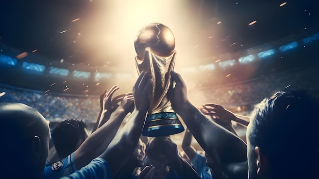 Photo team holding the world cup trophy ai generated