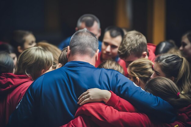 Photo team huddle at a workplace event