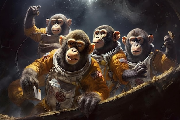 Team of intrepid astronaut monkeys embarks on a mission to explore distant galaxies illustration generative ai