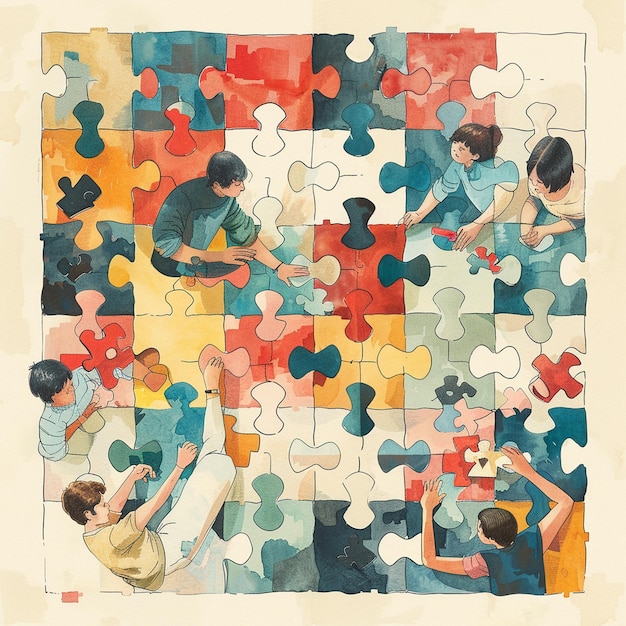 Photo a team making puzzel