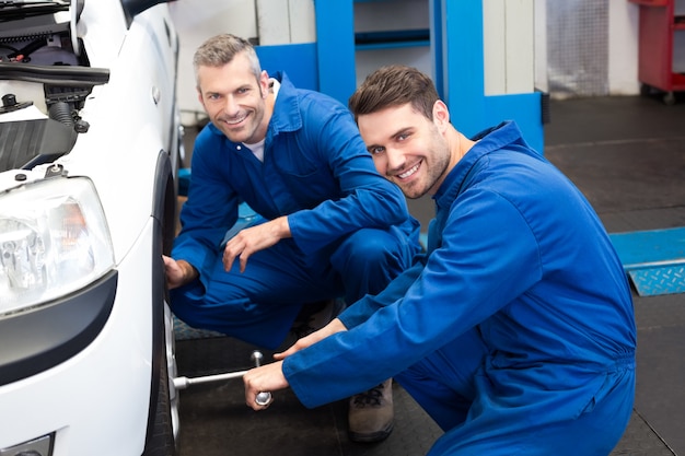 Team of mechanics working together