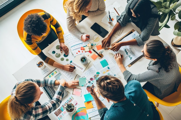 Team members collaborating on a shared project or brainstorming session