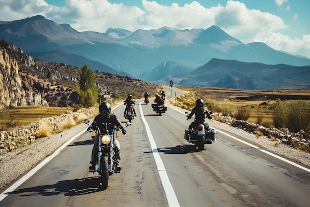 Foto squadra di motociclisti sulla strada in un tour