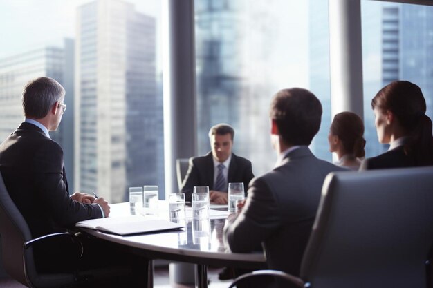 写真 team of businesspeople having discussion during conference in boardroom