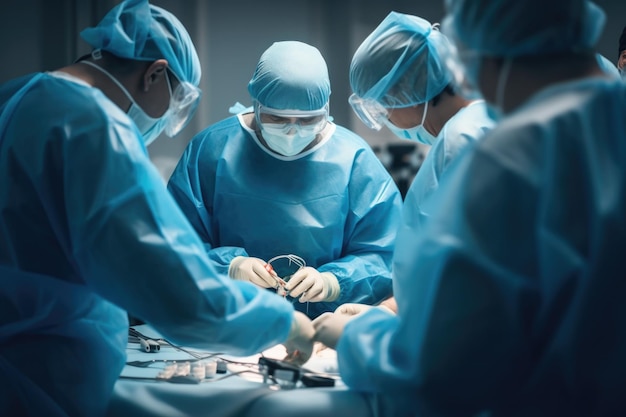 사진 수술실 에 있는 외과 의사 들 의 팀 이 환자 에게 수술 을 한다