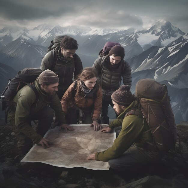 A team of people looking at a map