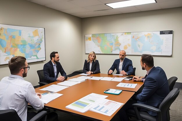 The team plans and discusses reuse policies in the office conference room