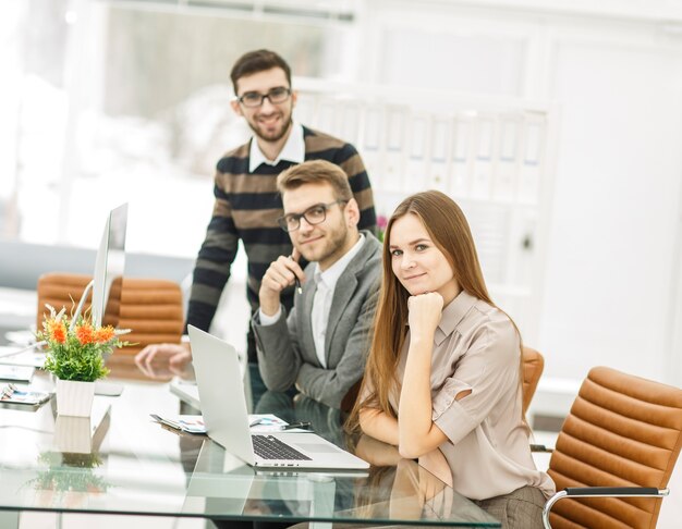 Team of professional copywriters working on a new advertising project in the workplace in the Studio