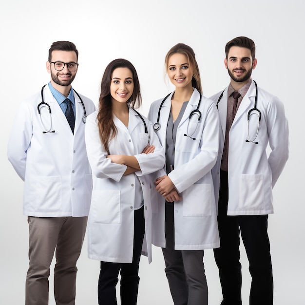 Team of professional doctors in clinic hallway