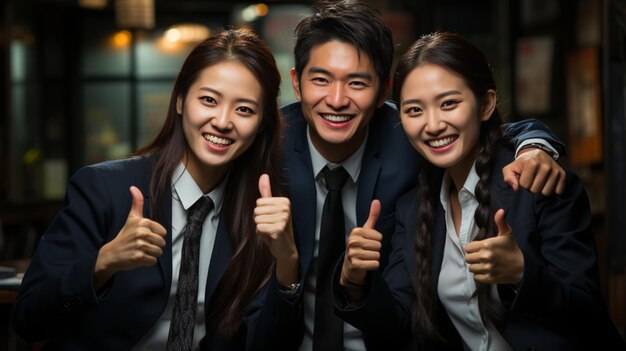 Photo a team of professionals both men and women in a modern office showcasing their enthusiasm