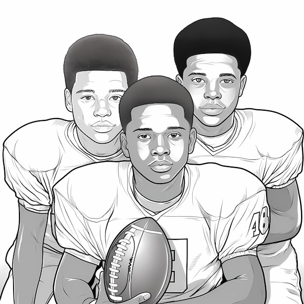 Team Spirit Coloring Page of AfricanAmerican Teenage Boys on a Football Team