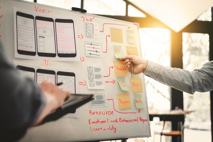 Photo team of ux ui designer mobile development experience app.
