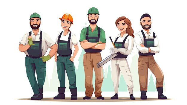 Team van bouwers in platte stijl Industriële arbeiders personages in uniforme vector illustratie