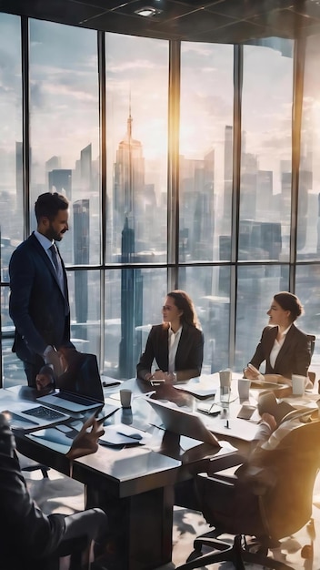 Team van zakenmensen die samenwerken in de vergaderzaal kantoor teamwerk achtergrondkaarten en g