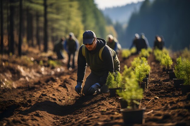 a team of volunteers is engaged in forest reforestation