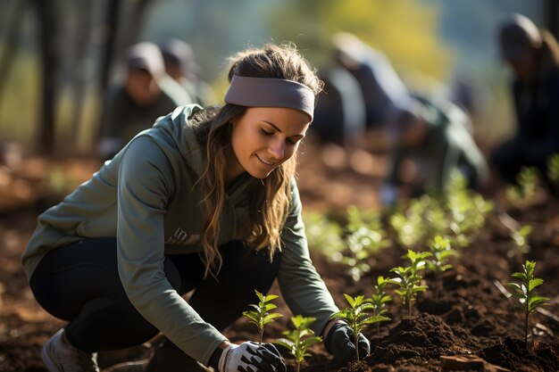 a team of volunteers is engaged in forest reforestation