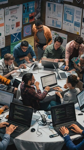 team of web app developers coding website source code debugging