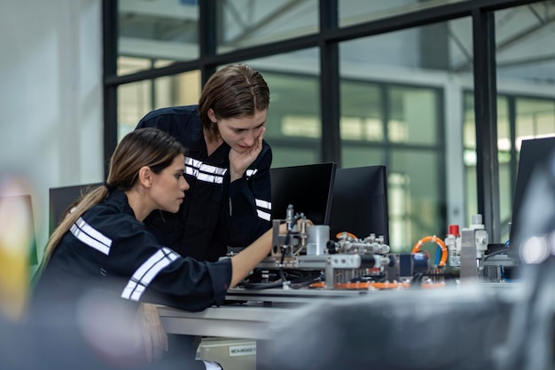 Team woman engineers practicing maintenance Taking care and practicing maintenance