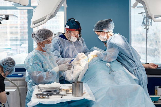 A team of women and men surgeons doing complex heart surgery, cardiovascular surgery, modern medicine, heart treatment