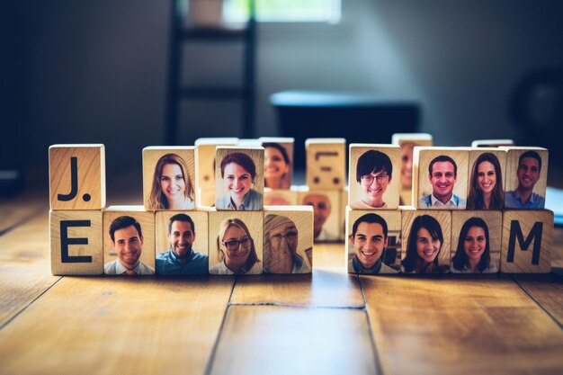 Photo team word written on wooden blocks