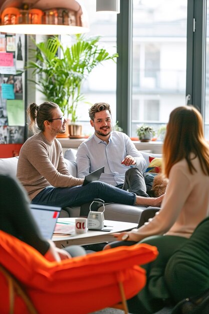 Teamleden die samenwerken aan een gezamenlijk project of brainstormsessie