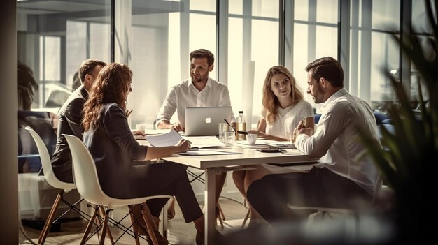 Teamwerk bijeenkomst van zakenlieden op de kantoorwerkplek Samenwerking tussen technologie en werknemers mannen of werknemers die verkooponderzoek of financiële strategie in het bedrijf plannen