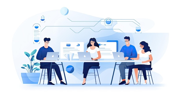 Teamwerkconcept Mensen die op kantoor werken Vectorillustratie in cartoon stijl