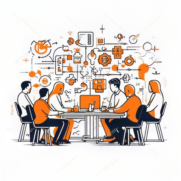 Teamwork concept Business people sitting at the table Vector illustration