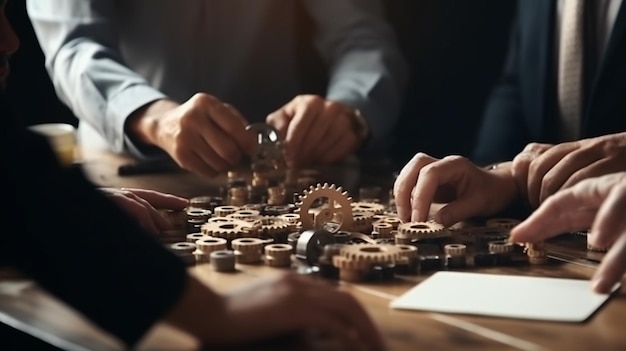 Teamwork concept Close up of a group of business people working together on a project in the officegenerative ai