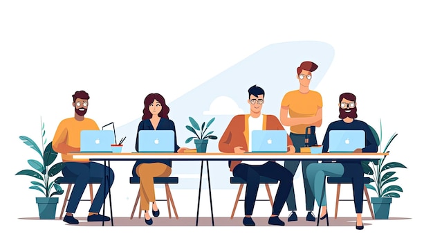 Teamwork concept People working at office Vector illustration in cartoon style