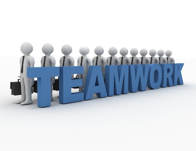 Teamwork concept with success 3d people team.