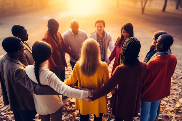 Foto concezione del lavoro di squadra: le persone si tengono per mano in modo amichevole