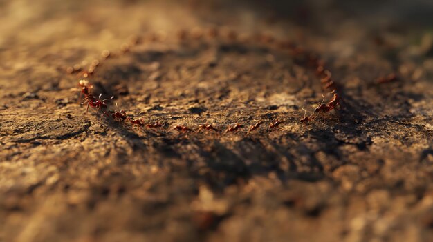 Photo teamwork in nature ants creating a living bridge in sunlight