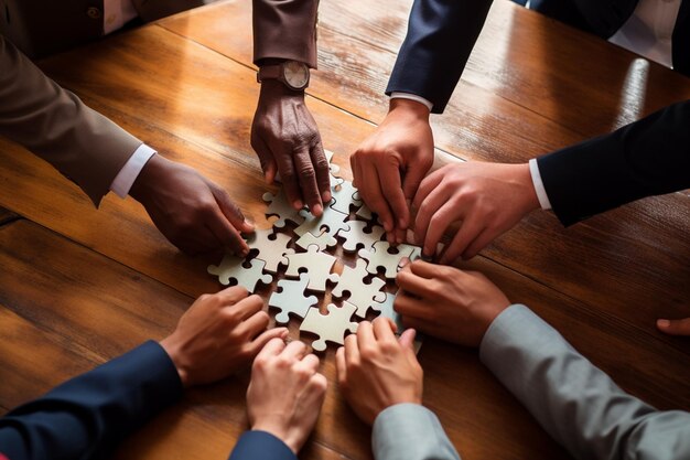 Teamwork people creating a puzzle