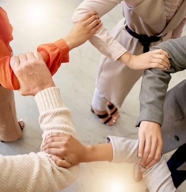 Photo teamwork people or hands connected in meeting together planning business or group project for motivation top support or employees in collaboration for our vision strategy mission or target goals