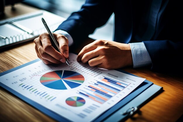 Teamwork with business people analysis cost graph on desk at meeting room generative ai