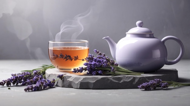a teapot and a cup of tea next to a teapot