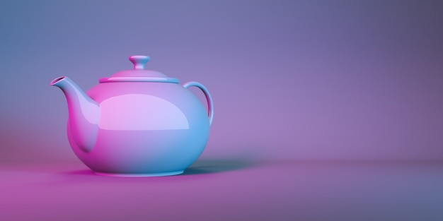 Photo teapot in neon light close up