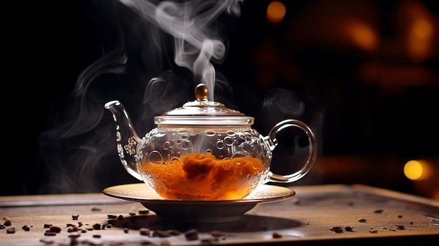 Teapot Pouring Steaming Tea