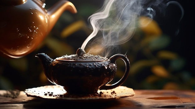 Teapot Pouring Steaming Tea