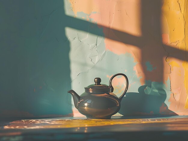 壁に置かれたお茶の影 優雅で魅力的で柔らかいP 優雅な背景のクリエイティブ写真