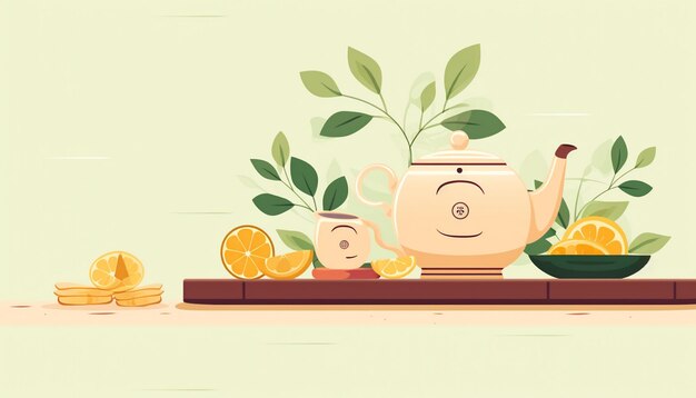 Photo teapot on a table with lemon