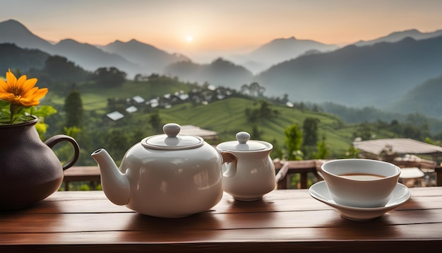 Photo a teapot and teapot sit on a table in front of a teapot