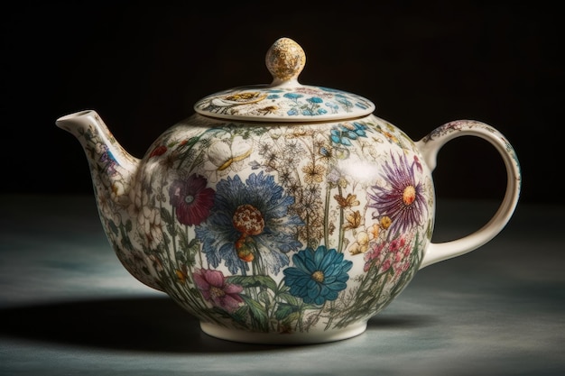 A Teapot With A Floral Design Generative AI