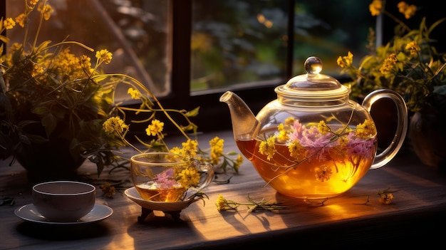 Teapot with flower tea