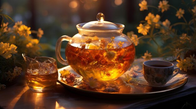 Teapot with flower tea