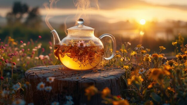 teapot with flower tea