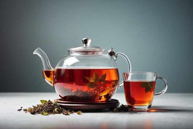 Teapot with tea isolated in white background